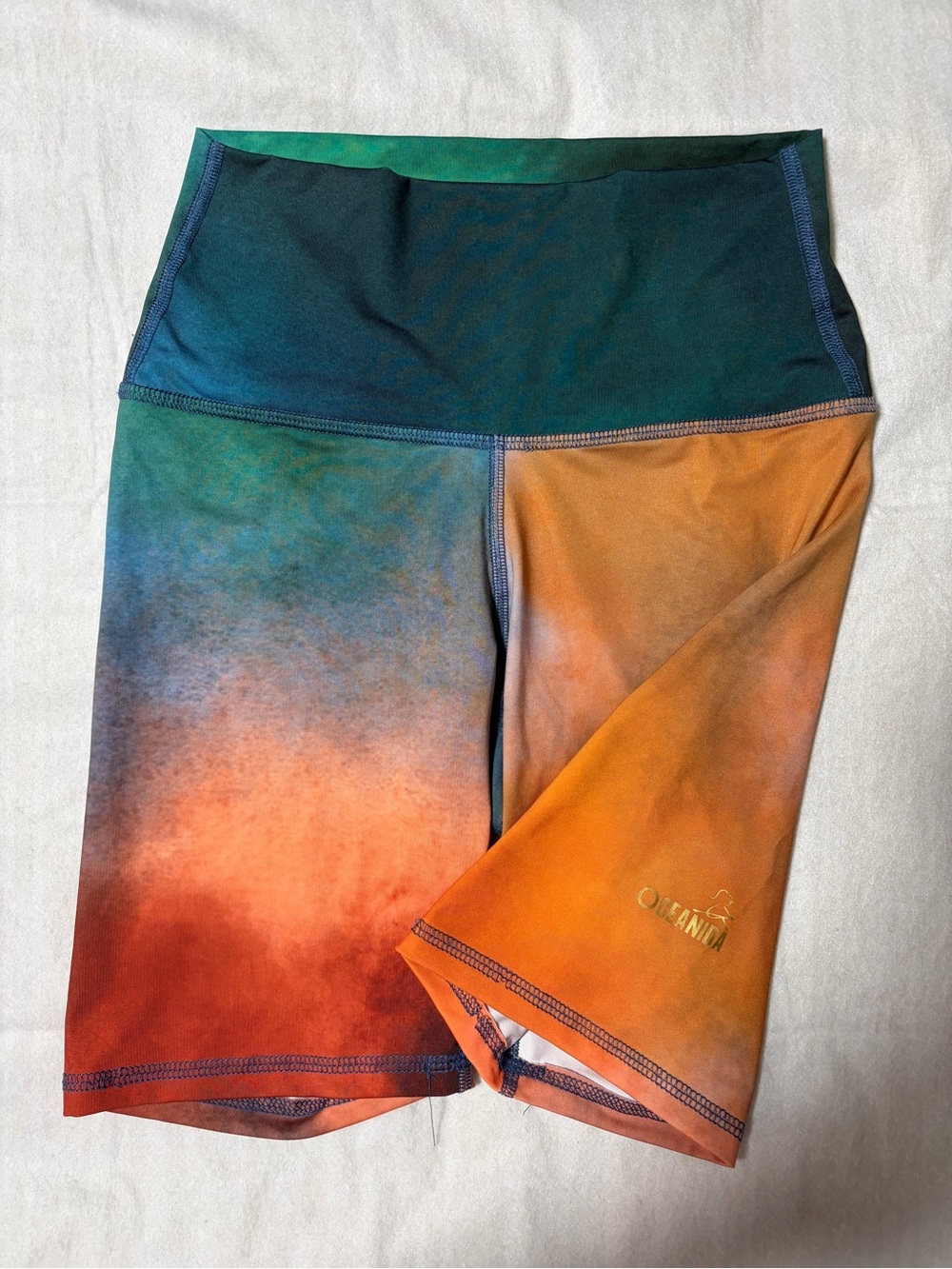 OceanMind Multicolor Ombre Active Bike Shorts - Green & Orange
